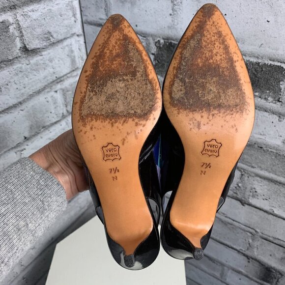 Bally Vintage Pointy Toe Sling Back Patent Black Leather Colour Block Pump - Picture 6 of 7